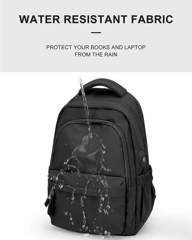 Alt view image 6 of 6 - winspansy Small Backpack For School Girls Boys Aesthetic Lightweight Travel Daypack Simple Cute Backpack For Women Men College High School Bookbag Fit 14 Inch Laptop With USB charging port,Black