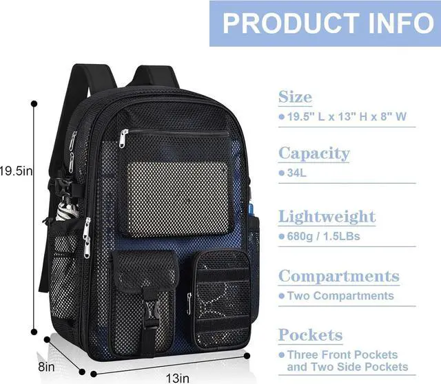 Alt view image 2 of 7 - Mesh Backpack for School, 36L Large Heavy Duty Mesh Backpacks for Adults Girls Boys Kids with Inner Laptop Compartment, Mesh Schoolbag for Outdoor Hiking Beach