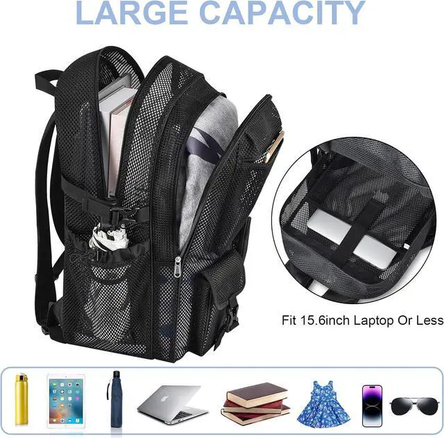 Alt view image 3 of 7 - Mesh Backpack for School, 36L Large Heavy Duty Mesh Backpacks for Adults Girls Boys Kids with Inner Laptop Compartment, Mesh Schoolbag for Outdoor Hiking Beach