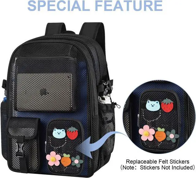 Alt view image 4 of 7 - Mesh Backpack for School, 36L Large Heavy Duty Mesh Backpacks for Adults Girls Boys Kids with Inner Laptop Compartment, Mesh Schoolbag for Outdoor Hiking Beach