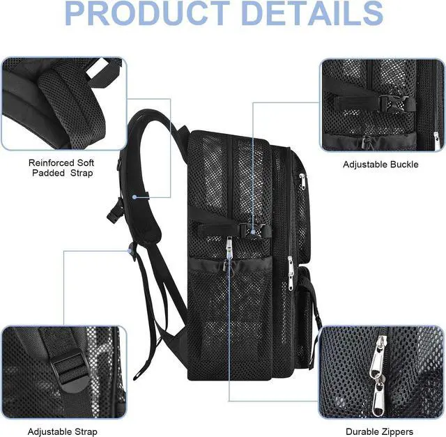 Alt view image 5 of 7 - Mesh Backpack for School, 36L Large Heavy Duty Mesh Backpacks for Adults Girls Boys Kids with Inner Laptop Compartment, Mesh Schoolbag for Outdoor Hiking Beach