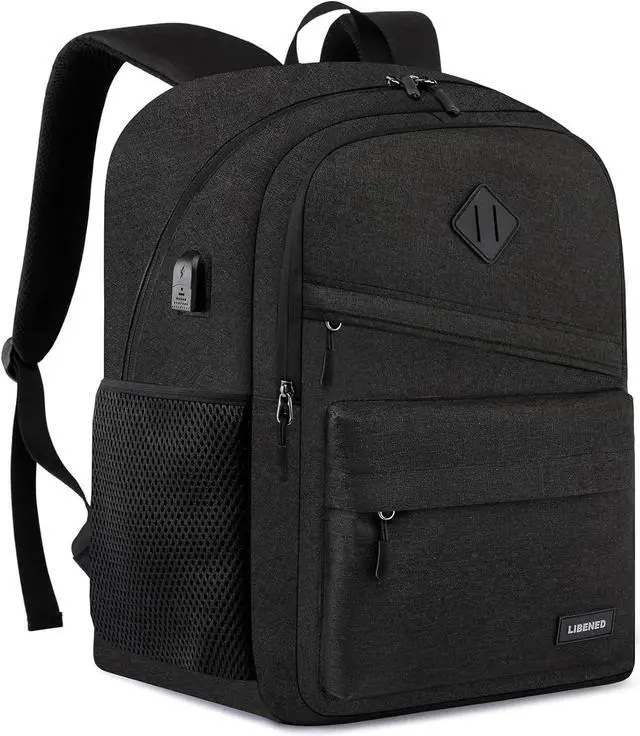 Main image of School Backpack for Teens Boys, 15.6 Inch Laptop Backpack with USB Charging Port & Water Resistant Design, College High School Book Bag for Students, Black
