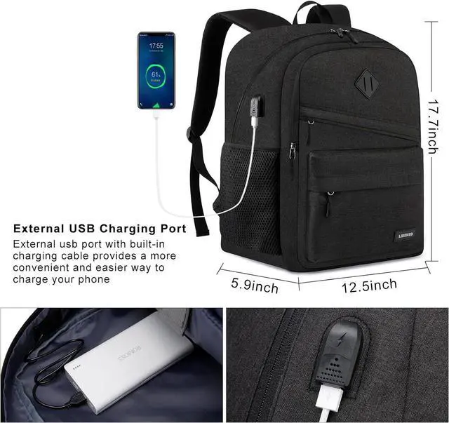 Alt view image 3 of 7 - School Backpack for Teens Boys, 15.6 Inch Laptop Backpack with USB Charging Port & Water Resistant Design, College High School Book Bag for Students, Black