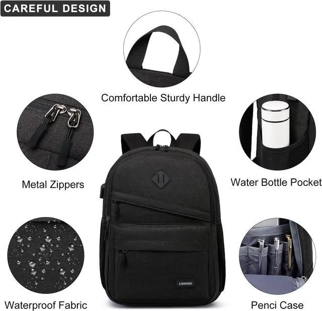 Alt view image 4 of 7 - School Backpack for Teens Boys, 15.6 Inch Laptop Backpack with USB Charging Port & Water Resistant Design, College High School Book Bag for Students, Black