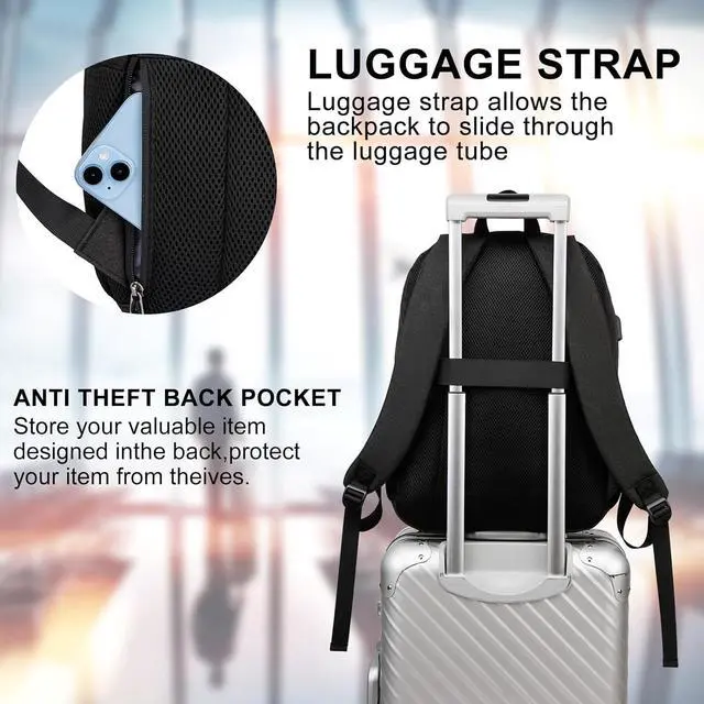 Alt view image 6 of 7 - School Backpack for Teens Boys, 15.6 Inch Laptop Backpack with USB Charging Port & Water Resistant Design, College High School Book Bag for Students, Black