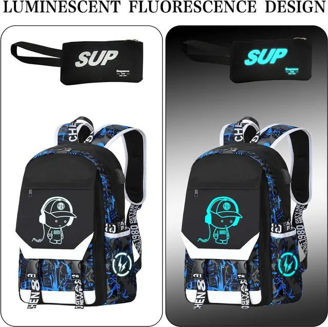Alt view image 3 of 7 - Backpack for Boys Backpack.Laptop with USB Charging Port,for School with Anti-Theft Lock Schoolbag,Teens Cool for Boys Includes Pencil Bag,luminous Backpack blue