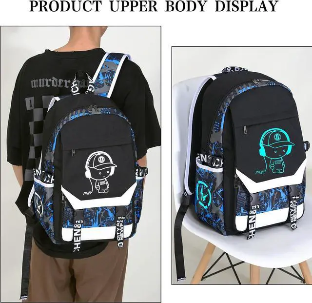 Alt view image 7 of 7 - Backpack for Boys Backpack.Laptop with USB Charging Port,for School with Anti-Theft Lock Schoolbag,Teens Cool for Boys Includes Pencil Bag,luminous Backpack blue