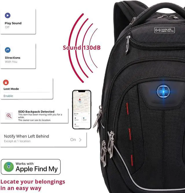 Alt view image 2 of 7 - Swissdigital Design TSA Laptop Backpack Men's USB Charging Port Large Capacity Business Travel Backpack Black| With Apple Find My Network (TERABYTE J16BTFB-41) One Nation One World