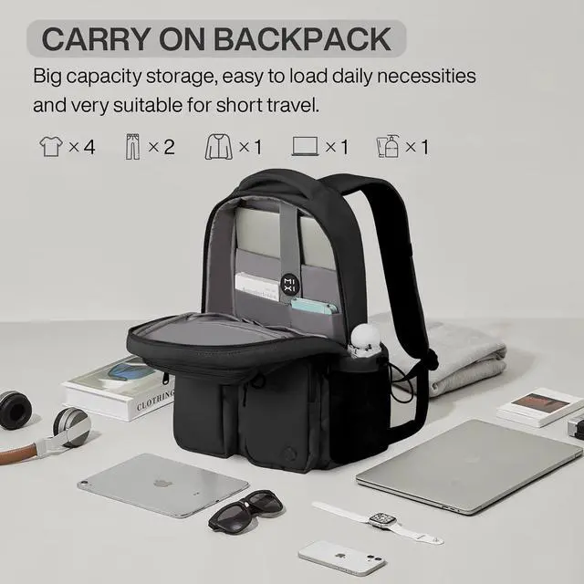 Alt view image 2 of 6 - mixi Travel Laptop Backpack, Lightweight Durable School Bookbag Men Woman 15.6" Computer Bag, Water Resistant Outdoor Hiking Backpacks With Multifunction Pockets, 17 Inch, Black