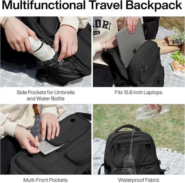 Alt view image 4 of 6 - mixi Travel Laptop Backpack, Lightweight Durable School Bookbag Men Woman 15.6" Computer Bag, Water Resistant Outdoor Hiking Backpacks With Multifunction Pockets, 17 Inch, Black