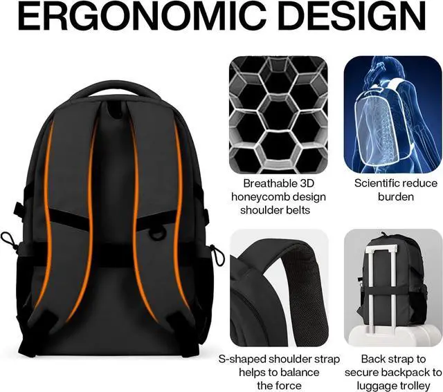 Alt view image 5 of 6 - mixi Travel Laptop Backpack, Lightweight Durable School Bookbag Men Woman 15.6" Computer Bag, Water Resistant Outdoor Hiking Backpacks With Multifunction Pockets, 17 Inch, Black