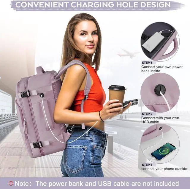 Alt view image 3 of 7 - Travel Backpack, Carry On Backpack, Personal Item Bag for Airlines, Lightweight Casual Work College Gym Hiking Daypack Weekender bag, Laptop Backpack, Light Purple