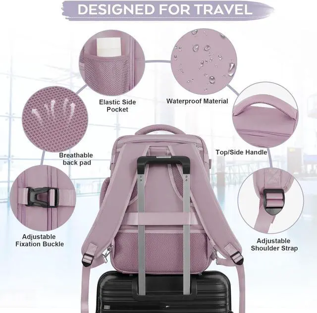 Alt view image 6 of 7 - Travel Backpack, Carry On Backpack, Personal Item Bag for Airlines, Lightweight Casual Work College Gym Hiking Daypack Weekender bag, Laptop Backpack, Light Purple
