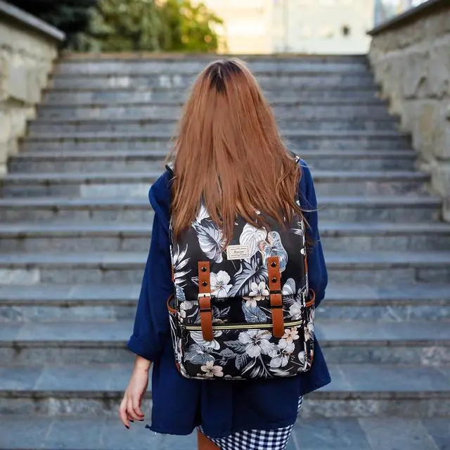 Alt view image 2 of 7 - Ronyes Vintage Backpack for Women Men, Laptop Backpack 15.6 inch Bookbag Casual Daypack for College Work, Black with Flower Pattern
