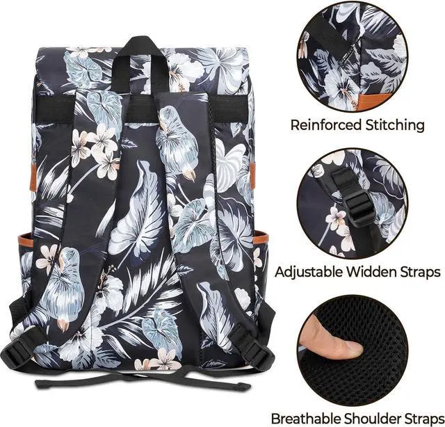 Alt view image 4 of 7 - Ronyes Vintage Backpack for Women Men, Laptop Backpack 15.6 inch Bookbag Casual Daypack for College Work, Black with Flower Pattern