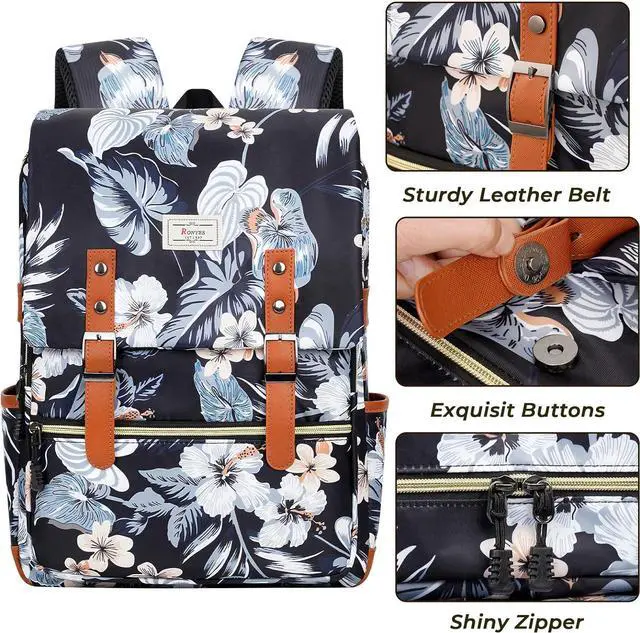 Alt view image 5 of 7 - Ronyes Vintage Backpack for Women Men, Laptop Backpack 15.6 inch Bookbag Casual Daypack for College Work, Black with Flower Pattern