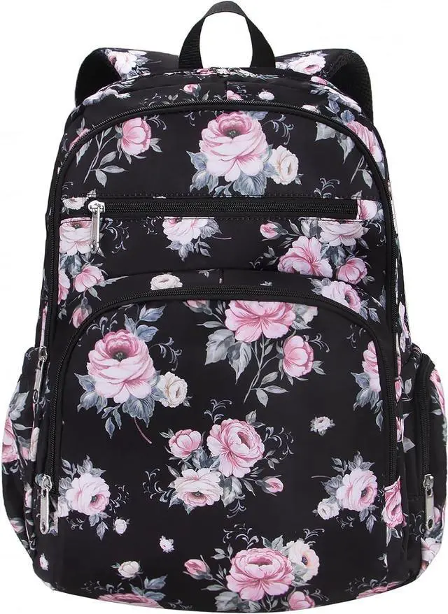 Main image of Floral Backpack for Women Extra Large 17 inch Womens Laptop Bag Teacher Nurse Work Commuter Bag with Rose Print College Campus Essentials Water Resistant Casual Daypack Back Pack Mochilas De Mujer