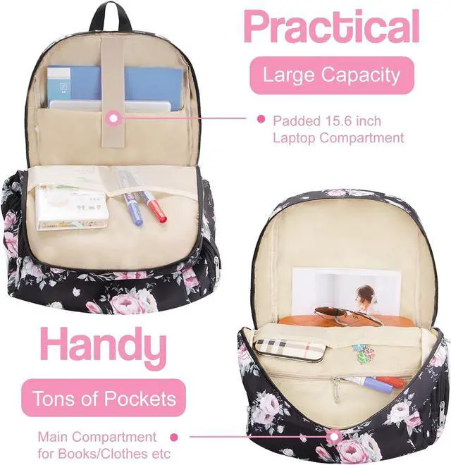 Alt view image 4 of 7 - Floral Backpack for Women Extra Large 17 inch Womens Laptop Bag Teacher Nurse Work Commuter Bag with Rose Print College Campus Essentials Water Resistant Casual Daypack Back Pack Mochilas De Mujer