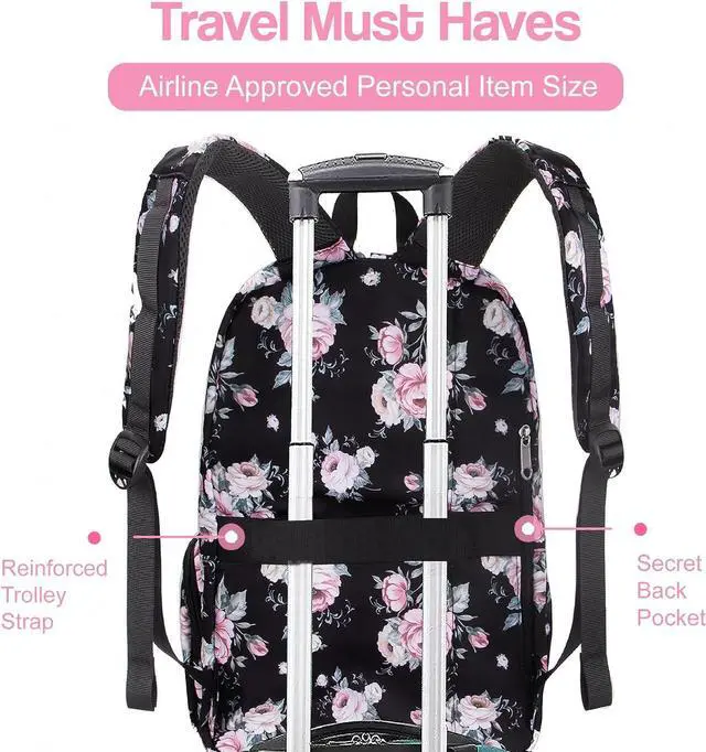 Alt view image 5 of 7 - Floral Backpack for Women Extra Large 17 inch Womens Laptop Bag Teacher Nurse Work Commuter Bag with Rose Print College Campus Essentials Water Resistant Casual Daypack Back Pack Mochilas De Mujer