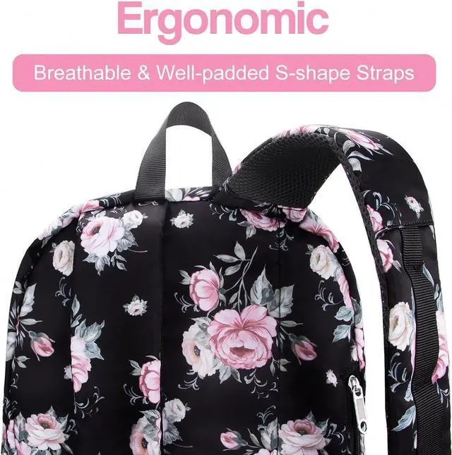 Alt view image 6 of 7 - Floral Backpack for Women Extra Large 17 inch Womens Laptop Bag Teacher Nurse Work Commuter Bag with Rose Print College Campus Essentials Water Resistant Casual Daypack Back Pack Mochilas De Mujer