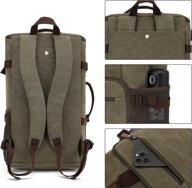 Alt view image 3 of 7 - Gym Duffle Bag Backpack 4-Way Vintage canvas with Shoes Compartment for travel Sport Hiking laptop (Vintage green) X-Large