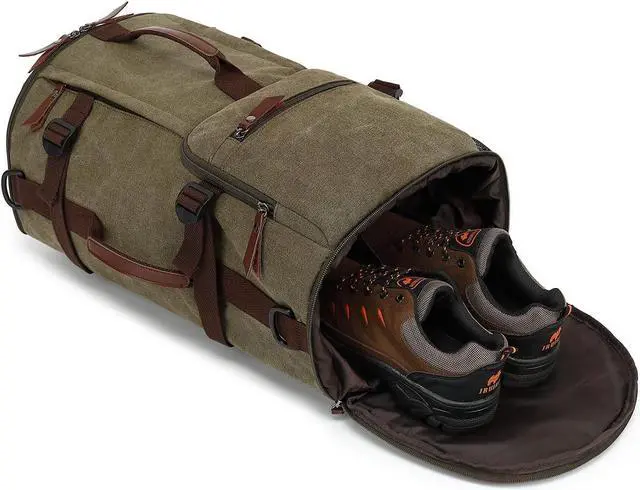 Alt view image 7 of 7 - Gym Duffle Bag Backpack 4-Way Vintage canvas with Shoes Compartment for travel Sport Hiking laptop (Vintage green) X-Large