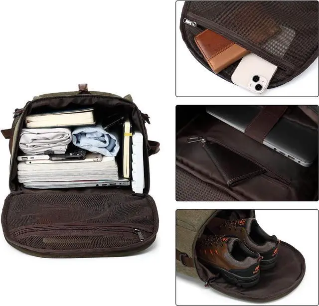 Alt view image 6 of 7 - Gym Duffle Bag Backpack 4-Way Vintage canvas with Shoes Compartment for travel Sport Hiking laptop (Vintage green) X-Large