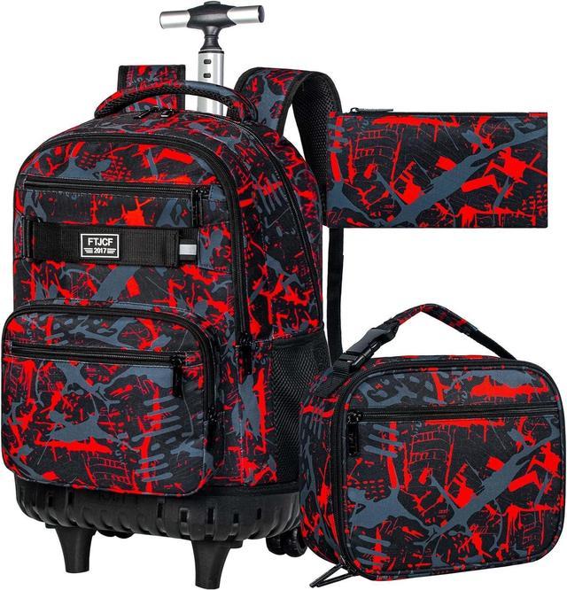 3Pcs Rolling Backpack for Boys Travel Wheeled Backpacks for Adults Teens College Roller Bookbag with Wheels for Men Red Newegg