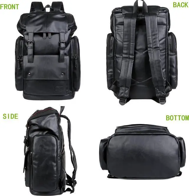 Alt view image 2 of 7 - Baosha BP-16 PU Leather Casual Backpack 15.6inch Laptop Backpack Travel Backpack Hiking Comping Backpack Daypack Black