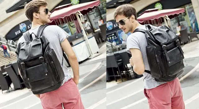 Alt view image 6 of 7 - Baosha BP-16 PU Leather Casual Backpack 15.6inch Laptop Backpack Travel Backpack Hiking Comping Backpack Daypack Black