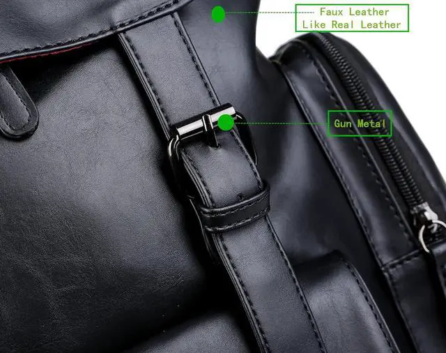 Alt view image 5 of 7 - Baosha BP-16 PU Leather Casual Backpack 15.6inch Laptop Backpack Travel Backpack Hiking Comping Backpack Daypack Black