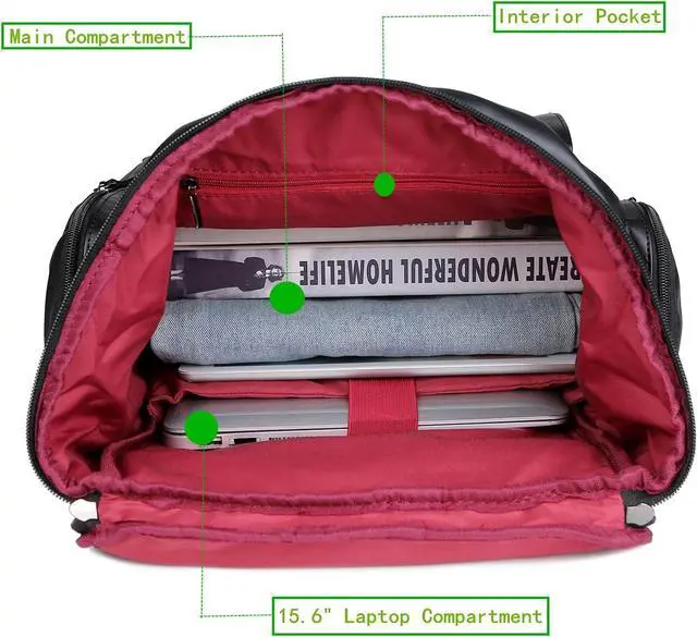 Alt view image 7 of 7 - Baosha BP-16 PU Leather Casual Backpack 15.6inch Laptop Backpack Travel Backpack Hiking Comping Backpack Daypack Black