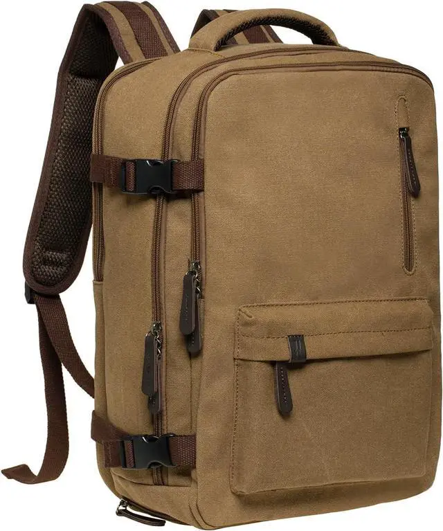 Main image of KAUKKO Canvas Travel Backpack, Personal Item Airline Approved, Carry On Backpack with Multi-Pockets and Shoe Pouch, fit 15.6 inch Laptop, 40L Weekender Bag, 11-KHAKI