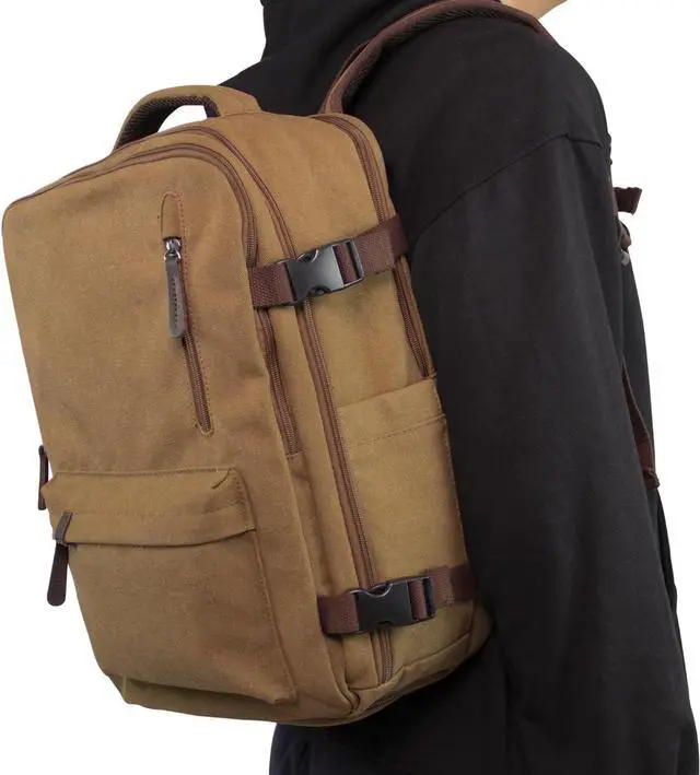 Alt view image 7 of 7 - KAUKKO Canvas Travel Backpack, Personal Item Airline Approved, Carry On Backpack with Multi-Pockets and Shoe Pouch, fit 15.6 inch Laptop, 40L Weekender Bag, 11-KHAKI
