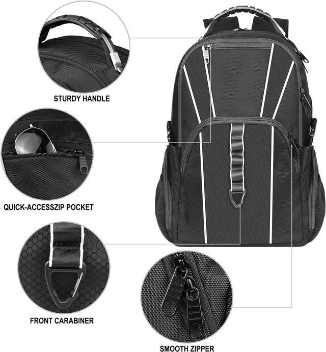 Alt view image 4 of 7 - Naukay Large Travel Backpack for Men Women, 17.3 inch Laptop Backpack with USB Charging Port, Water Resistant Anti Theft Big Computer Backpack Fits 15.6 17 Inch Laptop, TSA Friendly Daypack, Black