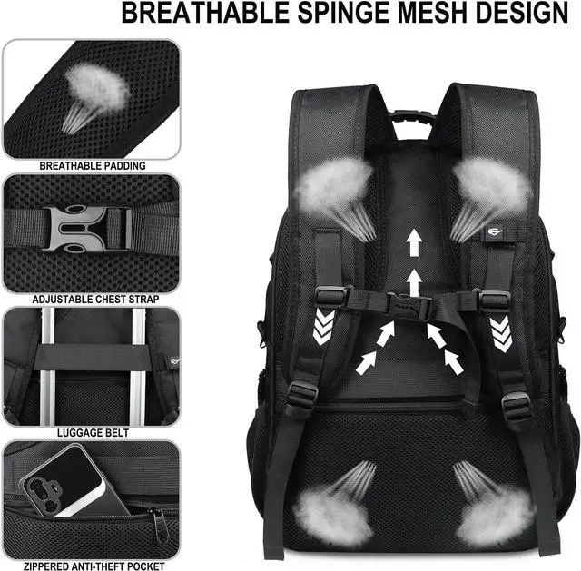 Alt view image 6 of 7 - Naukay Large Travel Backpack for Men Women, 17.3 inch Laptop Backpack with USB Charging Port, Water Resistant Anti Theft Big Computer Backpack Fits 15.6 17 Inch Laptop, TSA Friendly Daypack, Black