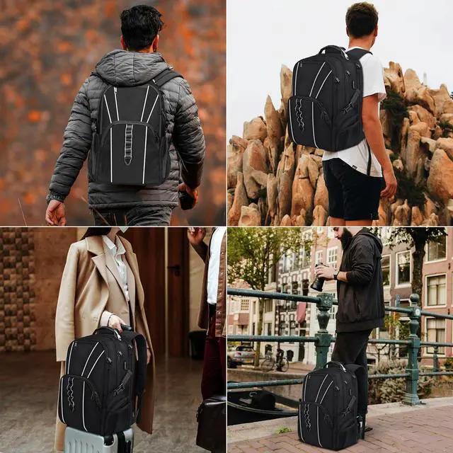 Alt view image 7 of 7 - Naukay Large Travel Backpack for Men Women, 17.3 inch Laptop Backpack with USB Charging Port, Water Resistant Anti Theft Big Computer Backpack Fits 15.6 17 Inch Laptop, TSA Friendly Daypack, Black