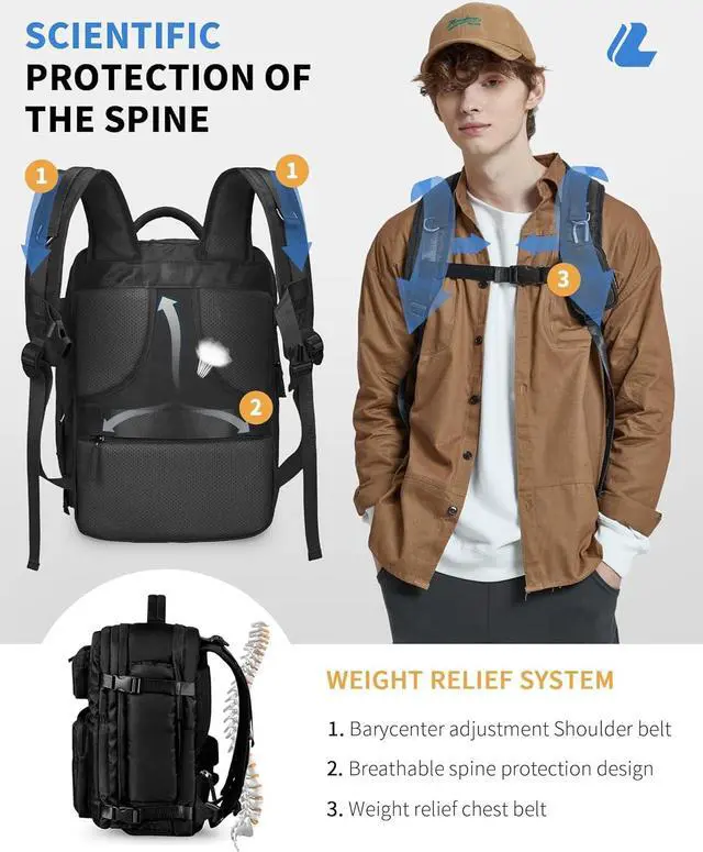 Alt view image 5 of 6 - LIVACASA Waterproof Travel Backpack for Women, 40L Airline Approved Carry on Laptop Backpack with Compartment and USB Port
