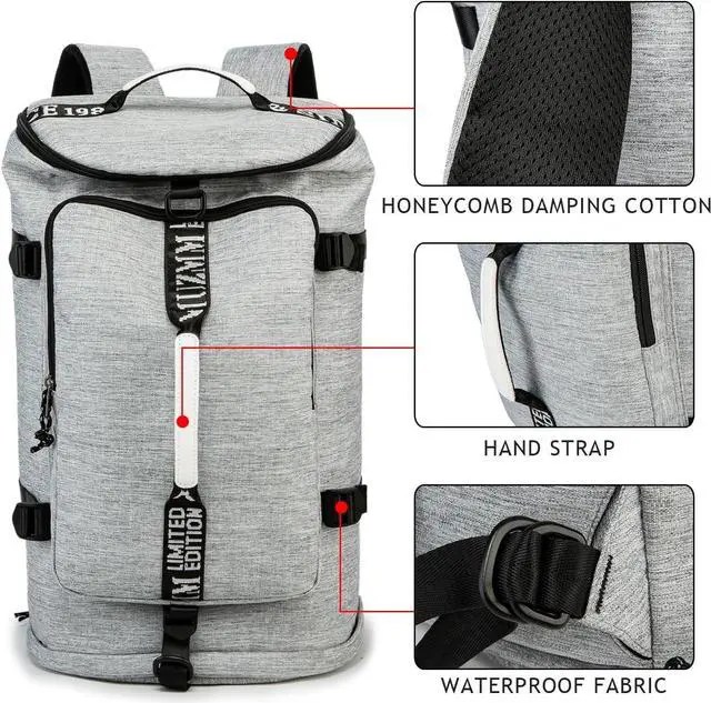 Alt view image 5 of 6 - Gym Duffle Bag Waterproof black Laptop Backpack Suitable for Hiking, Fishing, Travel 40L Large Capacity Trendy Cool Lightweight Backpack for Men and Women