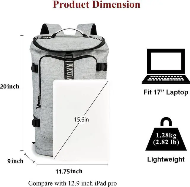 Alt view image 2 of 6 - Gym Duffle Bag Waterproof black Laptop Backpack Suitable for Hiking, Fishing, Travel 40L Large Capacity Trendy Cool Lightweight Backpack for Men and Women