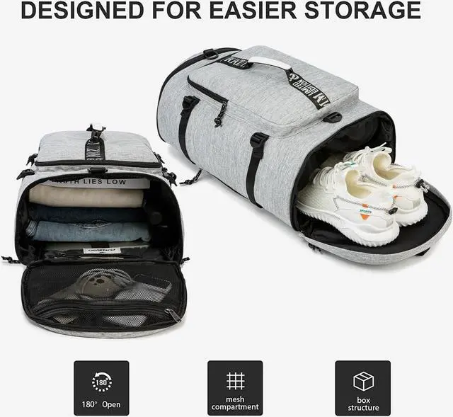 Alt view image 3 of 6 - Gym Duffle Bag Waterproof black Laptop Backpack Suitable for Hiking, Fishing, Travel 40L Large Capacity Trendy Cool Lightweight Backpack for Men and Women