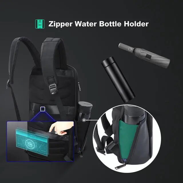 Alt view image 5 of 7 - BOPai Slim Laptop Thin Business Backpack with Bottle Holder USB Charging Professional for Men Notebook Work Office Anti Theft Smart Computer 15-15.6 inch Back pack Light Black