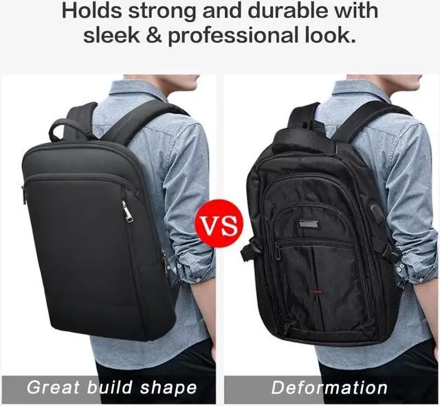 Alt view image 7 of 7 - BOPai Slim Laptop Thin Business Backpack with Bottle Holder USB Charging Professional for Men Notebook Work Office Anti Theft Smart Computer 15-15.6 inch Back pack Light Black