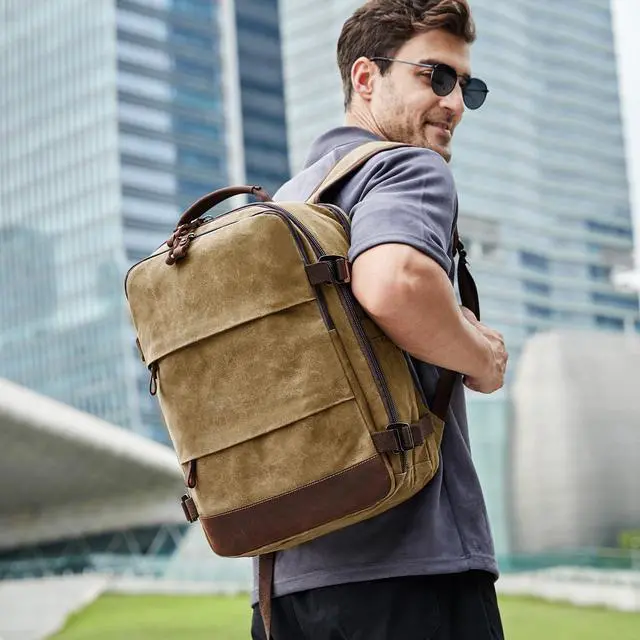 Alt view image 2 of 6 - Travel Backpack for Men Carry On Backpack Flight Approved Personal Item Backpack, 17 inch Laptop Backpack Casual Daypack Weekender Business Hiking Backpack, Brown