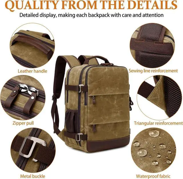 Alt view image 6 of 6 - Travel Backpack for Men Carry On Backpack Flight Approved Personal Item Backpack, 17 inch Laptop Backpack Casual Daypack Weekender Business Hiking Backpack, Brown
