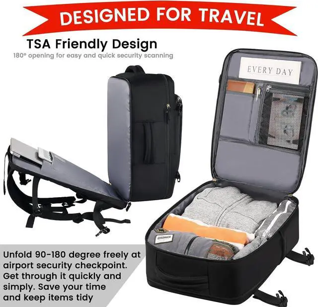 Alt view image 4 of 6 - Carry on Backpack, Flight Approved Travel Backpack with USB Charge Port, TSA 15.6 Inch Anti-Theft Laptop Backpack Lightweight Daypack College Weekender Overnight Bag, 16.8*11.4*7inch,Black