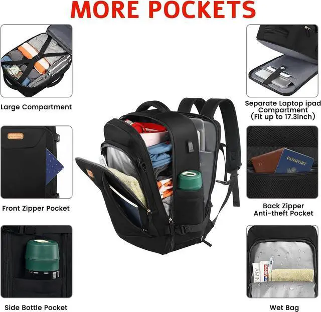 Alt view image 5 of 6 - Carry on Backpack, Flight Approved Travel Backpack with USB Charge Port, TSA 15.6 Inch Anti-Theft Laptop Backpack Lightweight Daypack College Weekender Overnight Bag, 16.8*11.4*7inch,Black