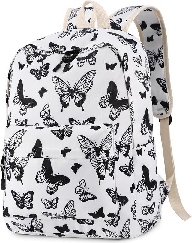 Shein Butterfly Print Chain Decor Large Capacity Backpack with Pendant Laptop School Bag Backpacks for Teen Girls Waterproof Bookbag for Middle School High