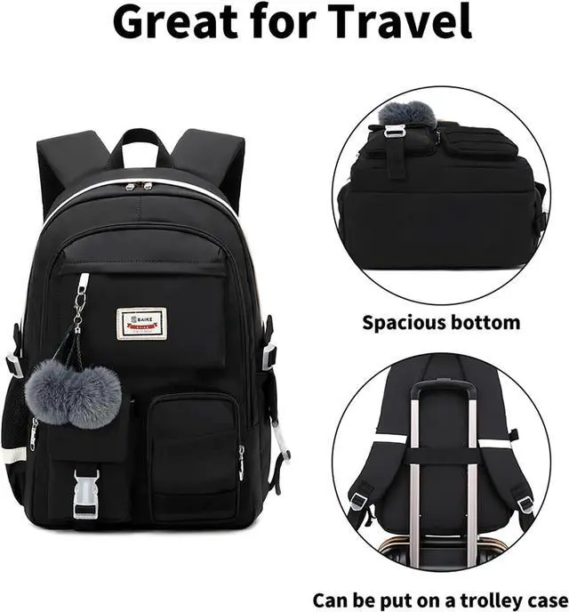 Alt view image 3 of 7 - Large Backpack Girl Backpack Teen Girls Bookbag College Women Middle High School School Bag For Big Student Laptop Backpack (Black)