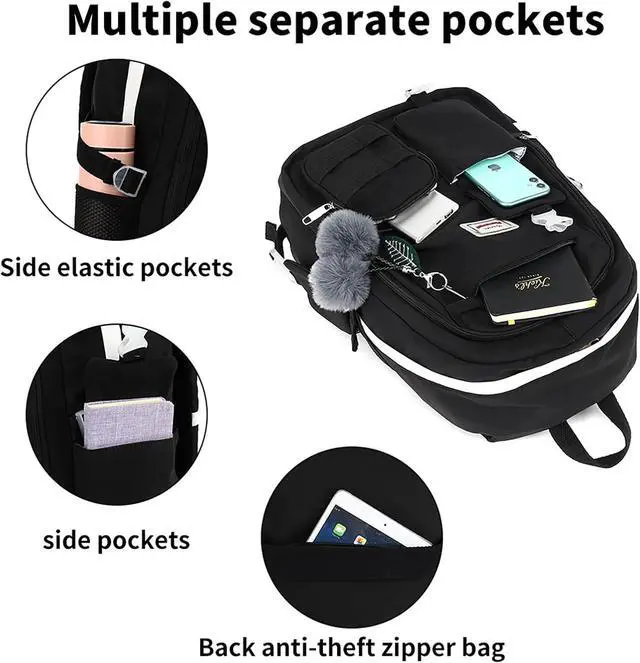 Alt view image 5 of 7 - Large Backpack Girl Backpack Teen Girls Bookbag College Women Middle High School School Bag For Big Student Laptop Backpack (Black)